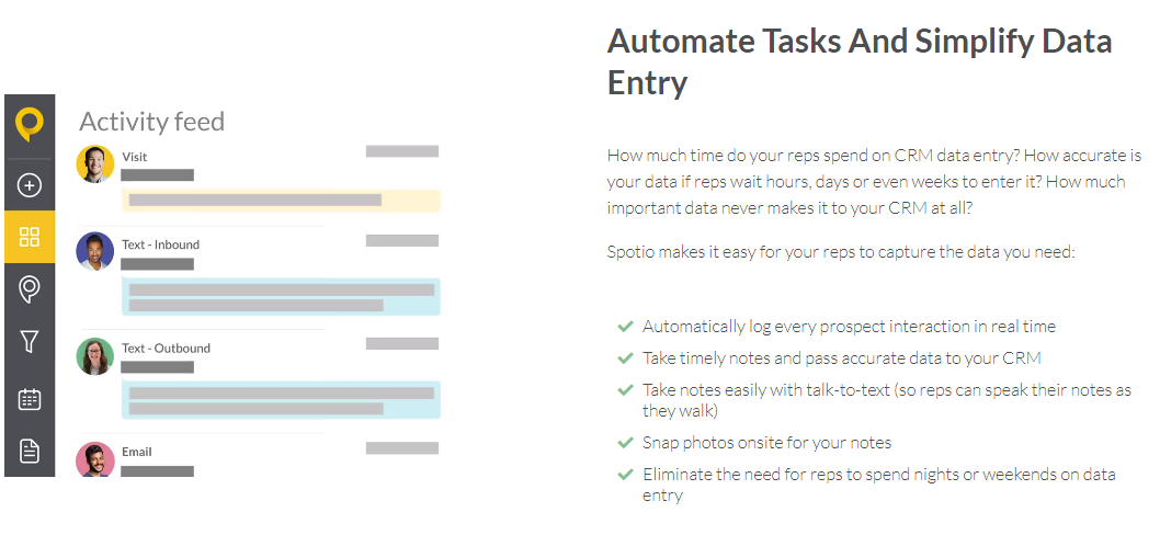 Task automation and simplified data entry with SPOTIO FIeld Sales Engagement Software