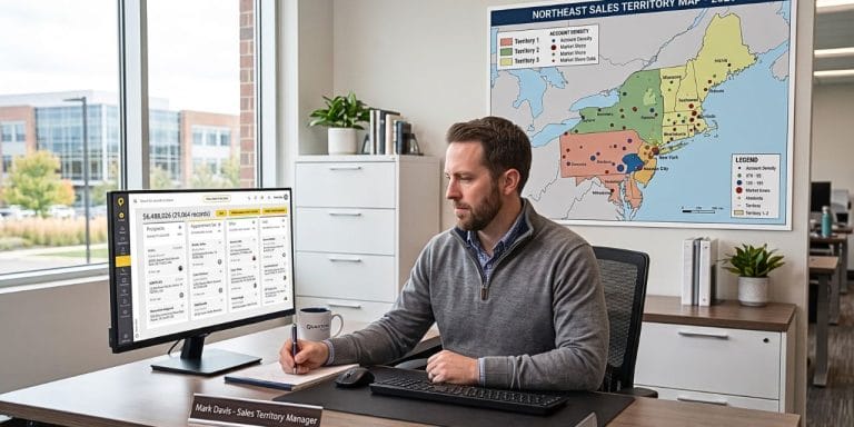Field sales territory manager at desk