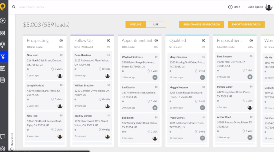 SPOTIO pipeline report on desktop