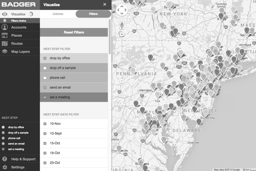 Screenshot of a customer map in Badger Maps