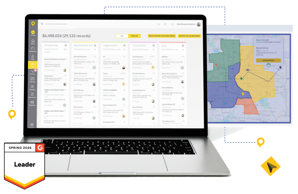 SPOTIO pipeline management with G2 spring leader badge