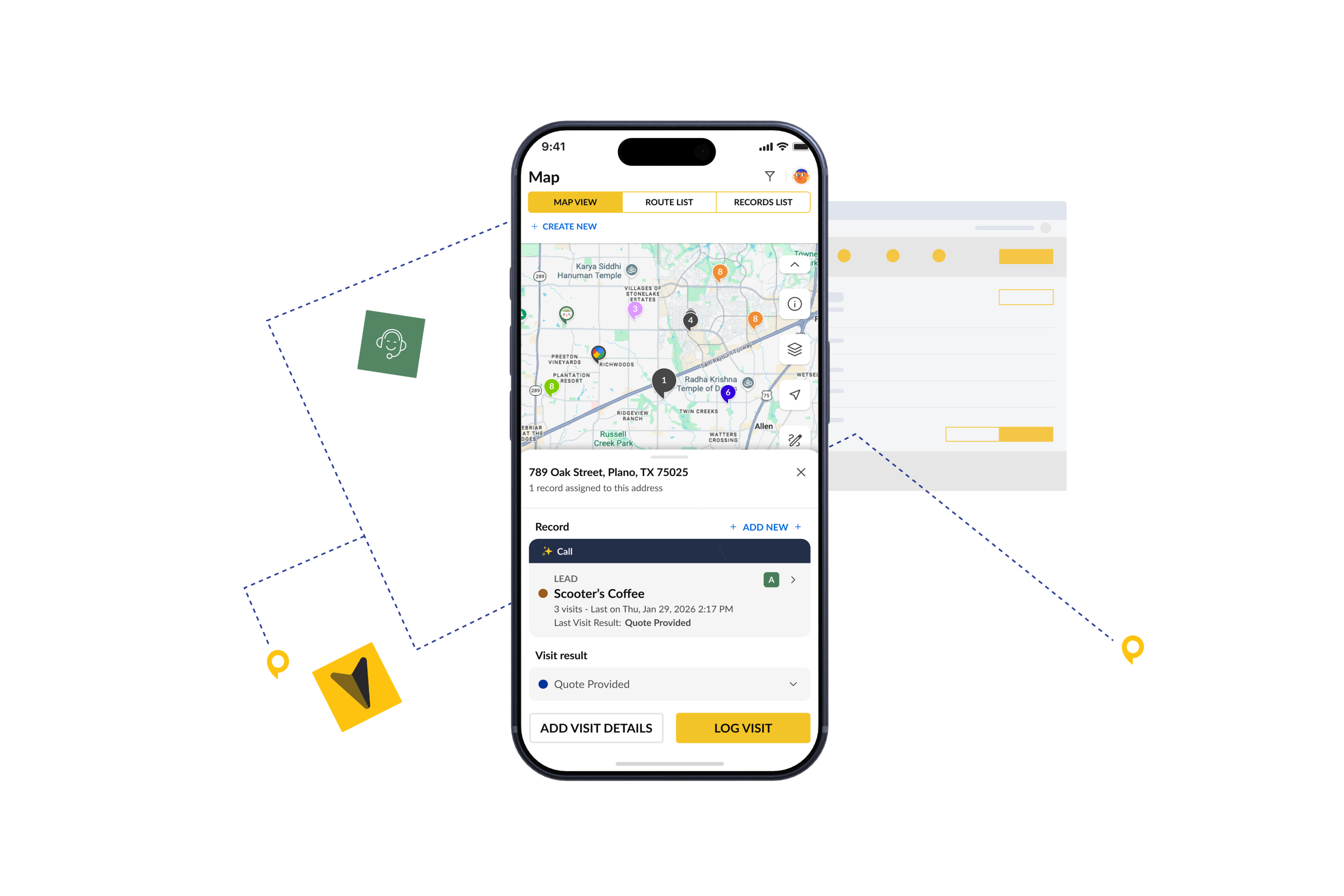Sales tracking app with AI visit details