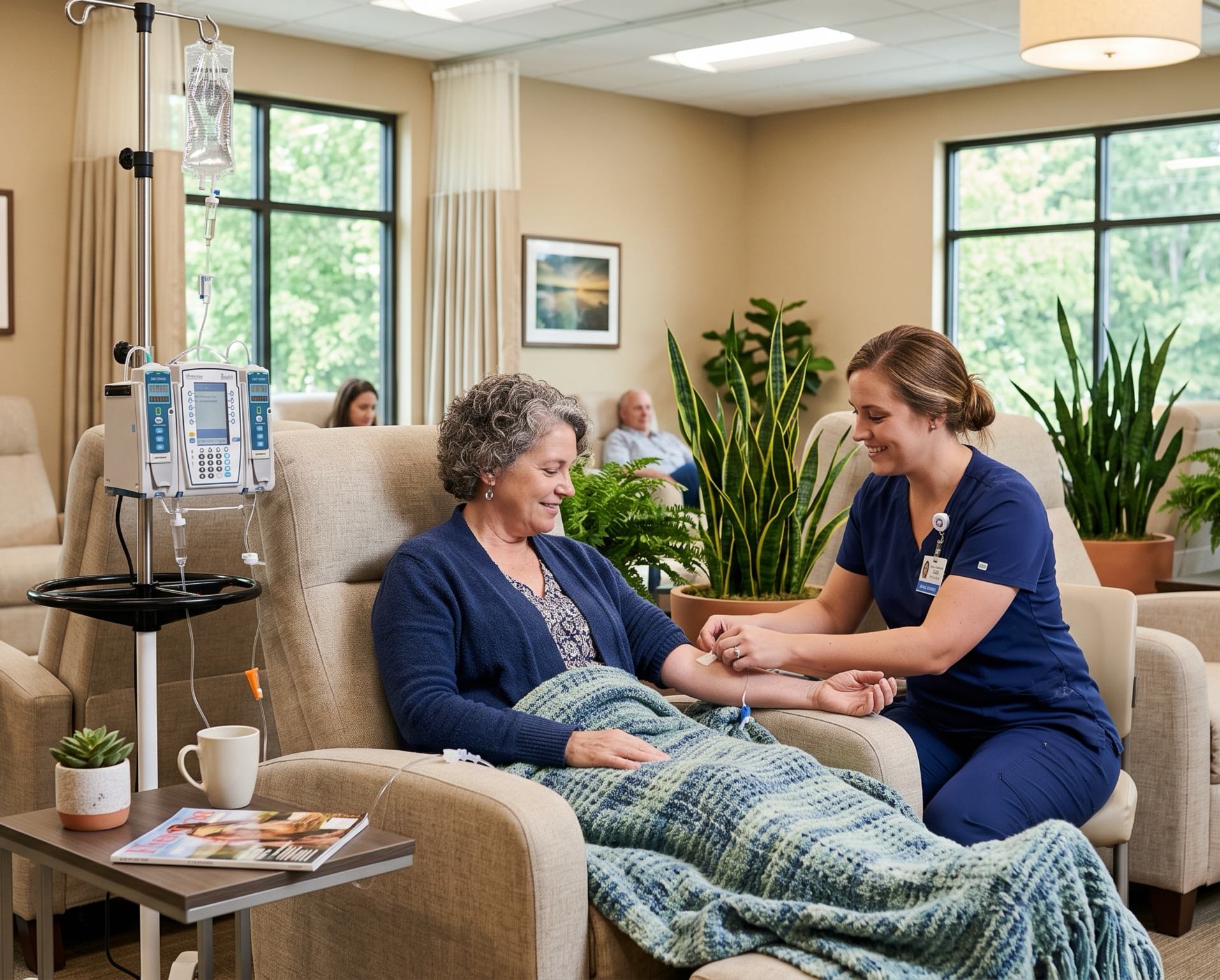 Nurse and patient at infusion center