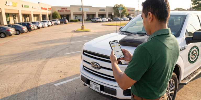 Field sales rep reviewing next best action on mobile phone